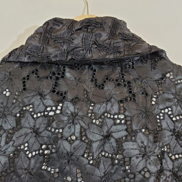 TEMPO PARIS Women Black Floral Eyelet Jacket Sz S Cropped Whimsygoth Grunge Goth - Picture 8 of 12